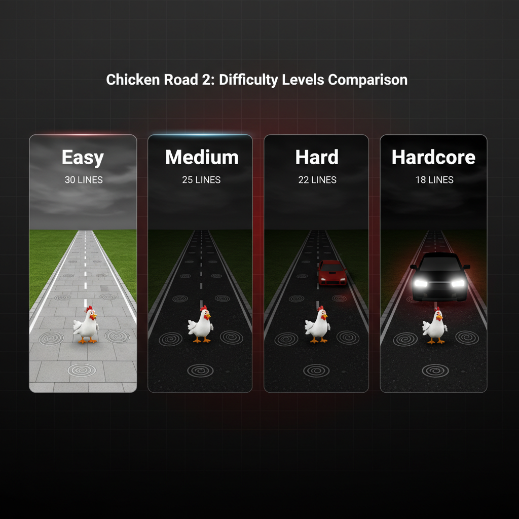 Chicken Road 2 confronto livelli difficoltà Easy Medium Hard Hardcore
