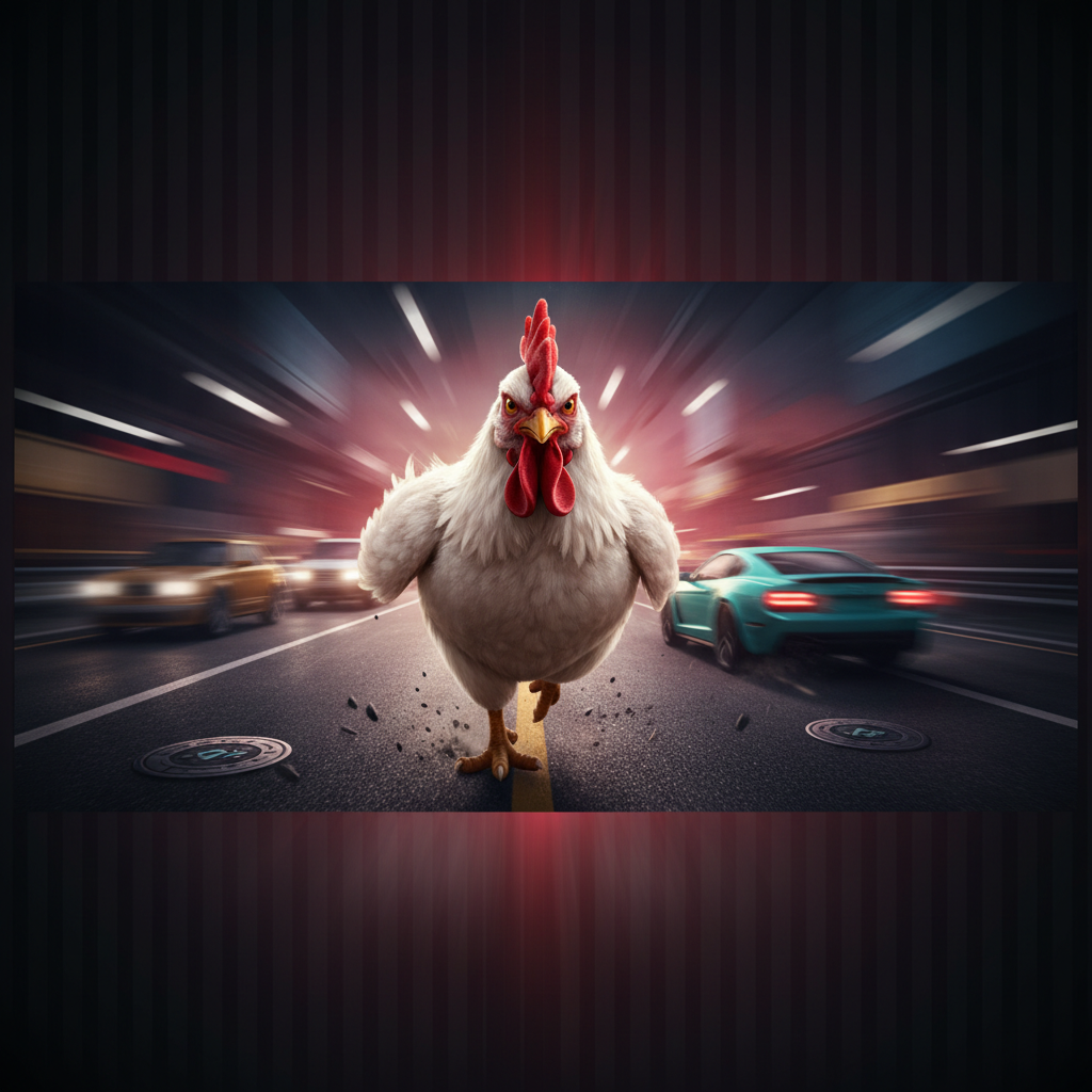 Chicken Road 2 InOut crash game - schermata principale con il pollo bianco pronto ad attraversare la strada
